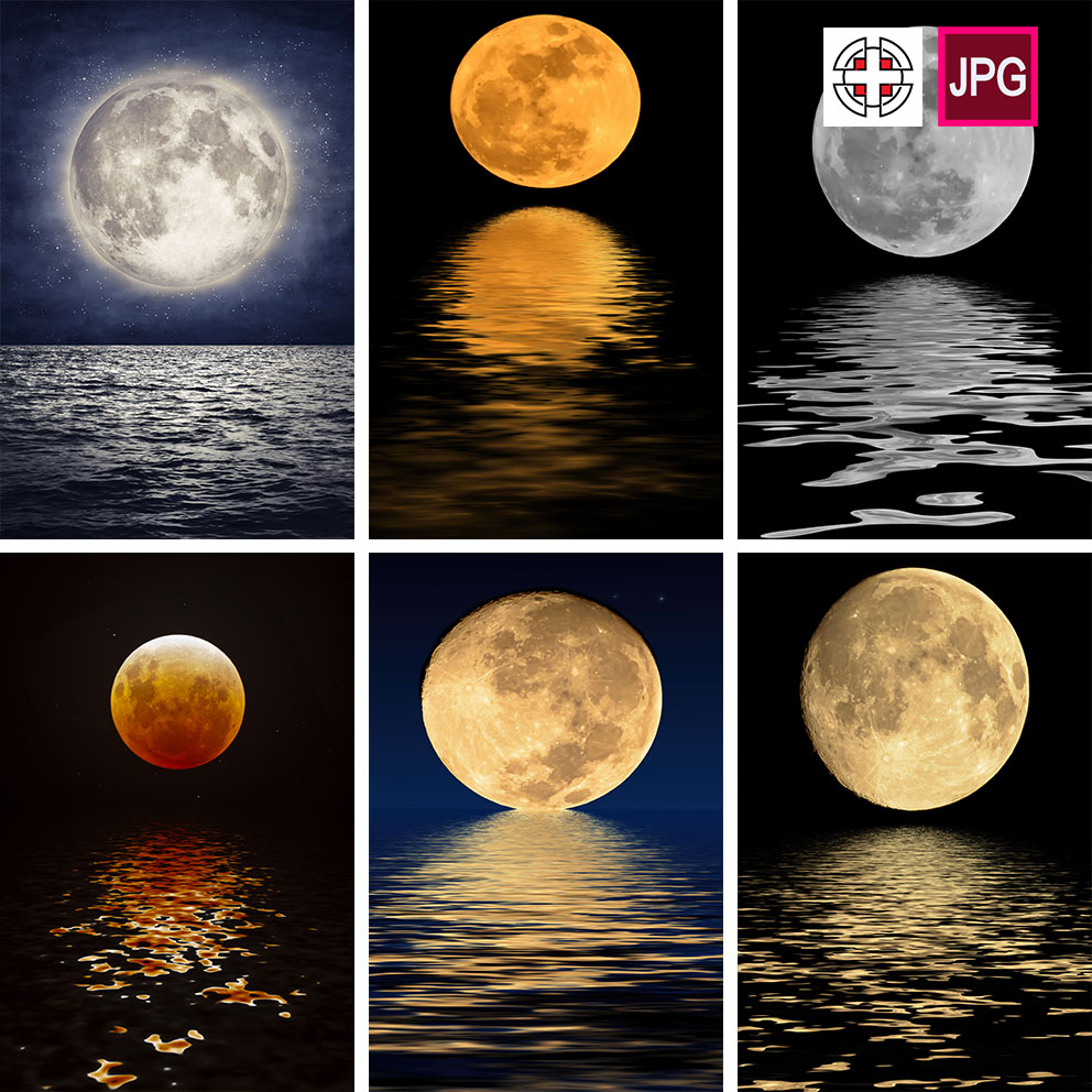 竖屏月球月亮水中水面倒影海平面夜空夜晚JPG背景图片设计素材