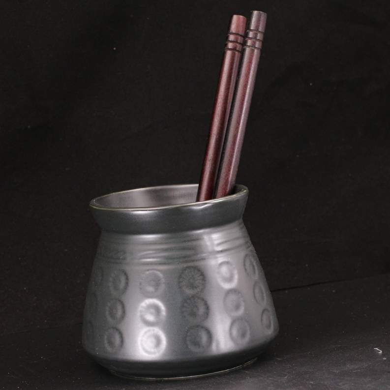 日本料理陶瓷餐具火锅店汤勺盅罐竹签罐寿喜锅汤勺罐黑色盅火锅勺