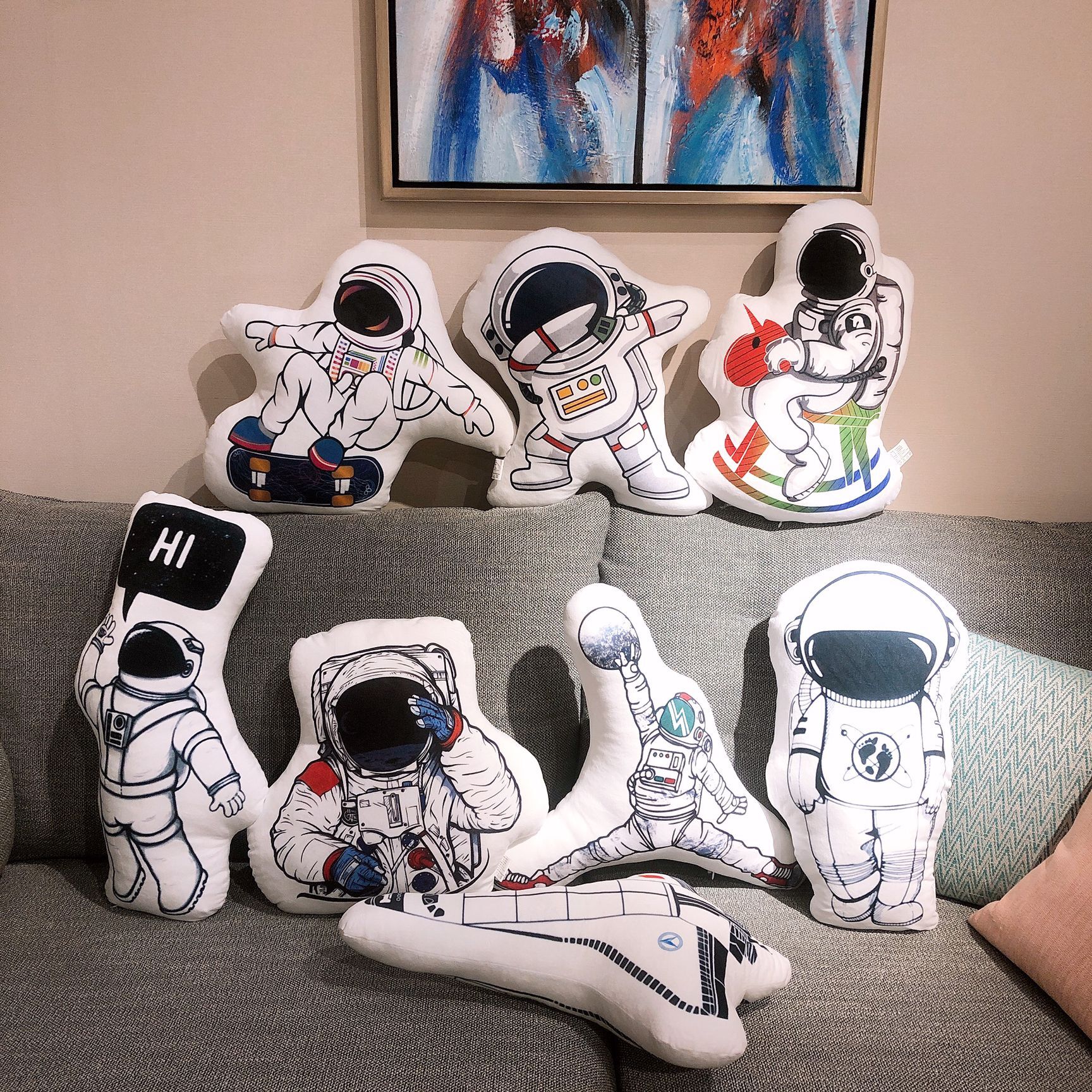 卡通太空宇航员抱枕靠垫狗狗公仔毛绒玩具个性娃娃睡觉抱可爱床上