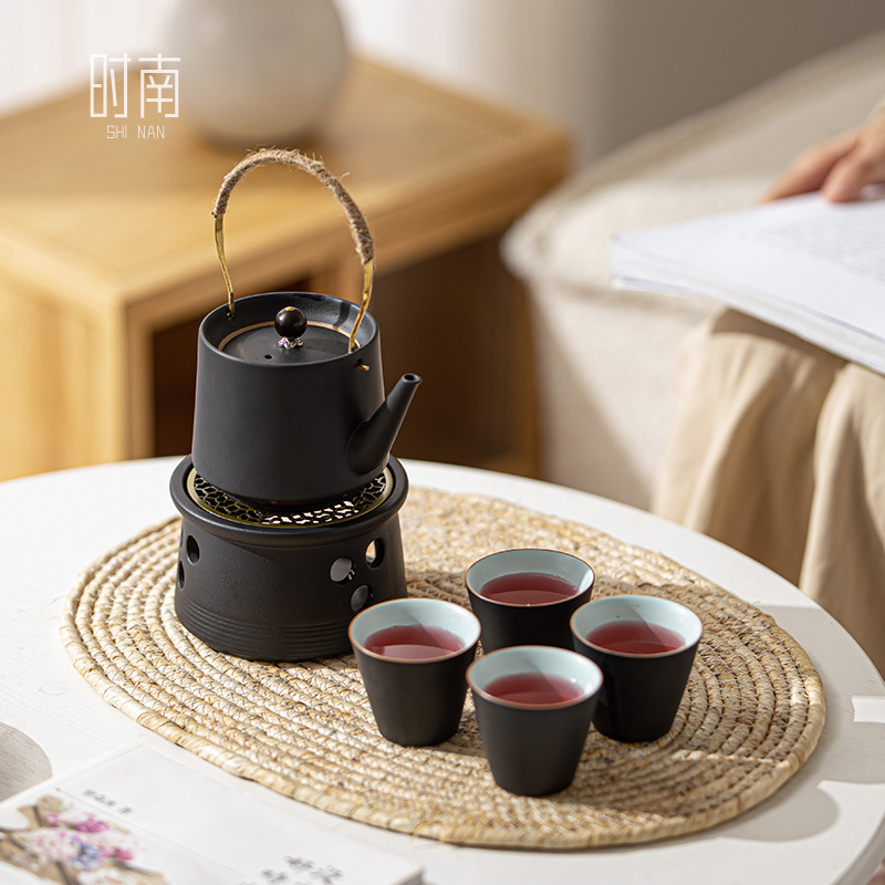 日式功夫茶具套装家用提梁壶一壶两杯暖茶器蜡烛加热温茶炉小火炉