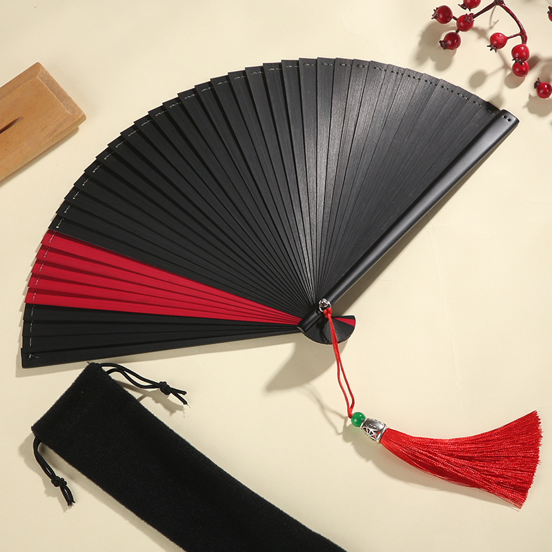 日式全竹扇子小折扇迷你古风女士折叠扇舞蹈扇黑红中国风小扇子