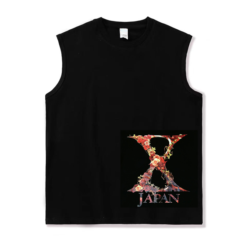 经典视觉系日本摇滚乐队X-japan复古贴布印花男女纯棉坎肩无袖T恤