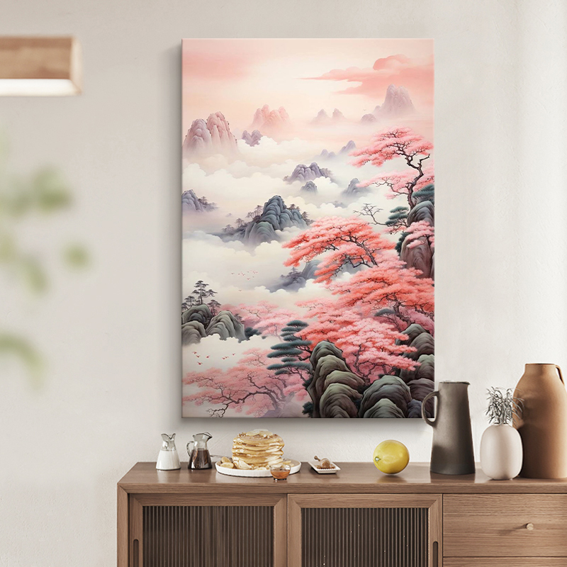 新中式山水纯手绘油画鸿运当头装饰画客厅抽象风景肌理画玄关挂画