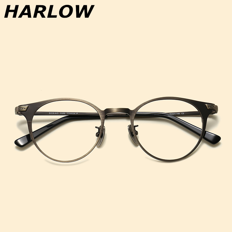 枪色眼镜框男超轻复古潮纯钛近视眼镜韩版钛架镜框商务轻款眼镜架