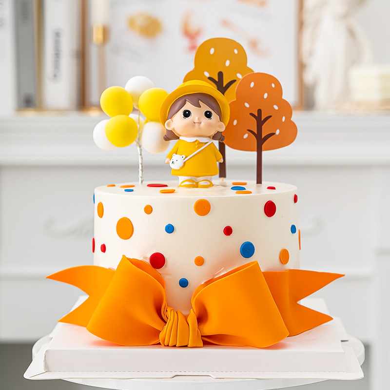 儿童生日蛋糕装饰可爱萌萌小女孩小男孩摆件卡通黄色雨衣娃娃装扮