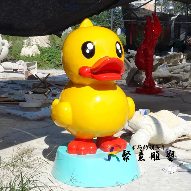 现货玻璃钢卡通彩绘大黄鸭老北京烤鸭动物雕塑商场幼儿园迎宾摆件