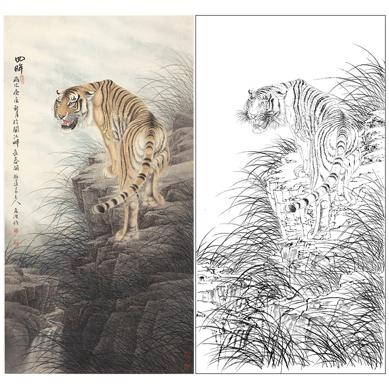关于虎的画 白描