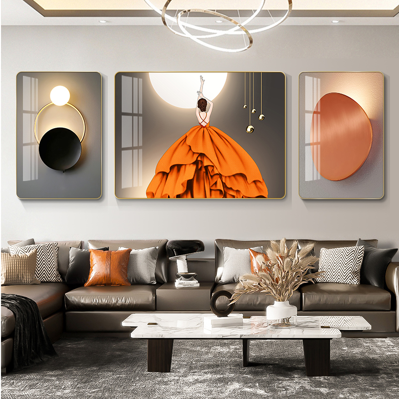 现代简约客厅装饰画抽象大气沙发背景墙挂画舞动人生新款三联壁画