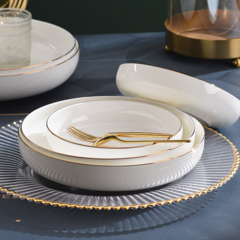 金边盘子单个家用7英寸骨瓷盘子餐具饭盘汤盘8寸欧式菜盘陶瓷盘子