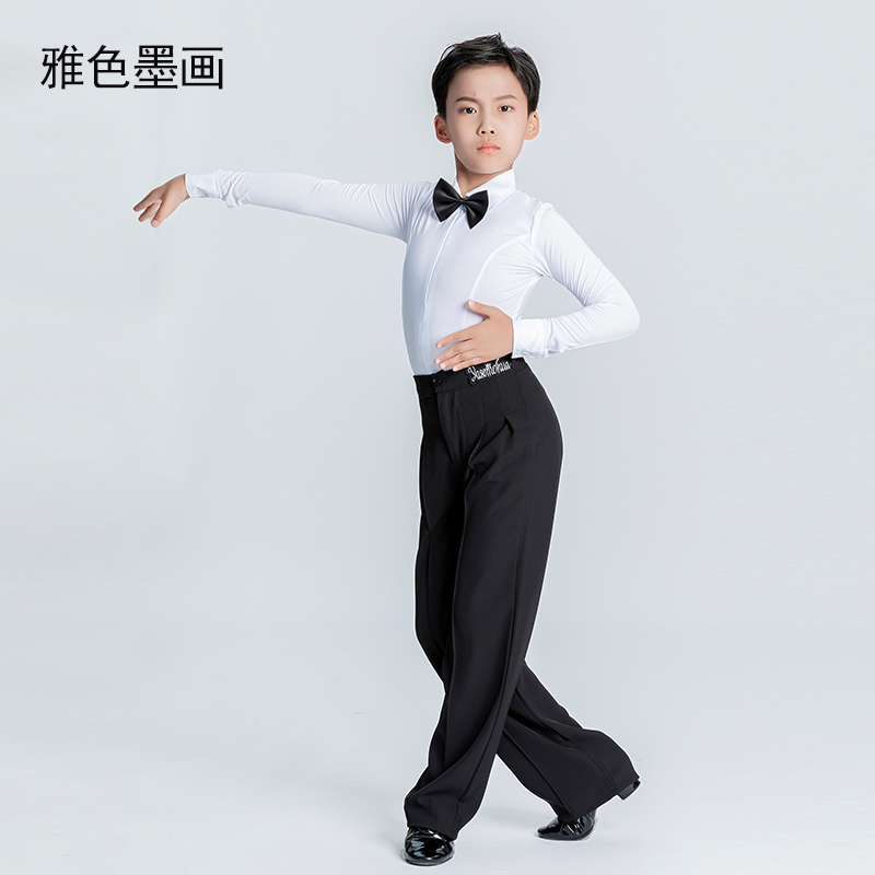 男童拉丁舞服少儿白色专业规定标准艺考考级比赛服男孩训练演出服