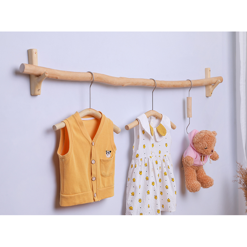 童装服装店展示架原木树枝挂衣杆上墙壁挂衣服正挂简约实木挂衣架