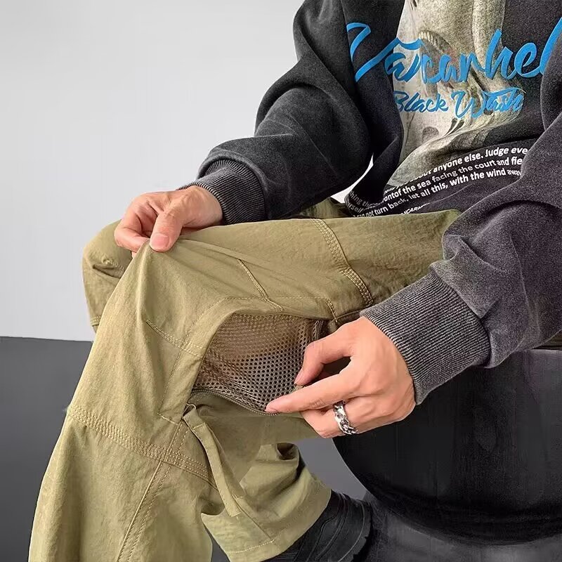 美式复古军绿色工装裤男款设计感小众机能冲锋裤子修身直筒休闲裤
