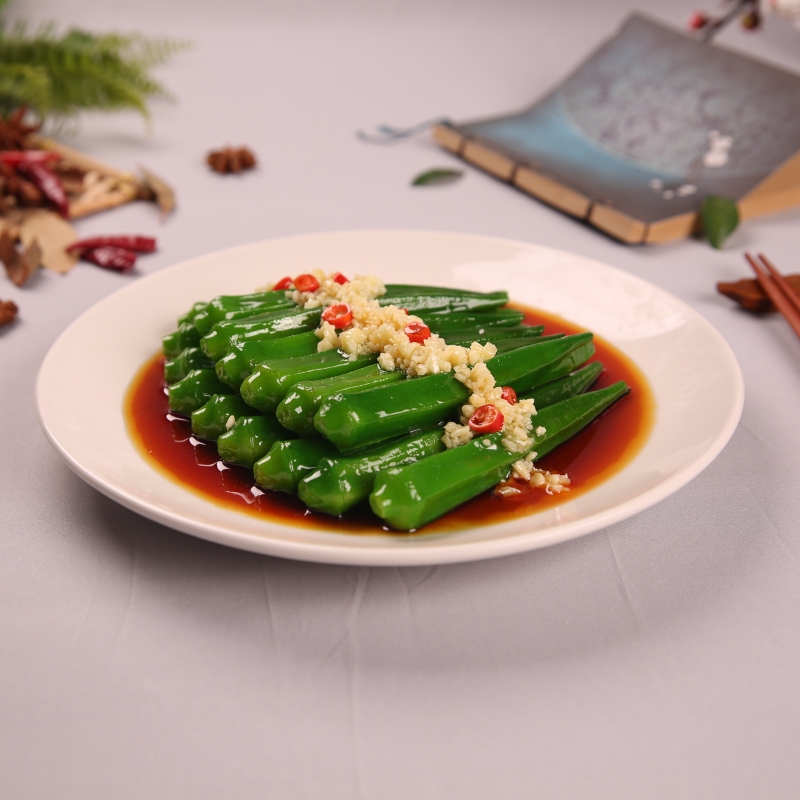 现货新品仿真食品模型清炒秋葵食物样品展示树脂菜品影视道具假菜