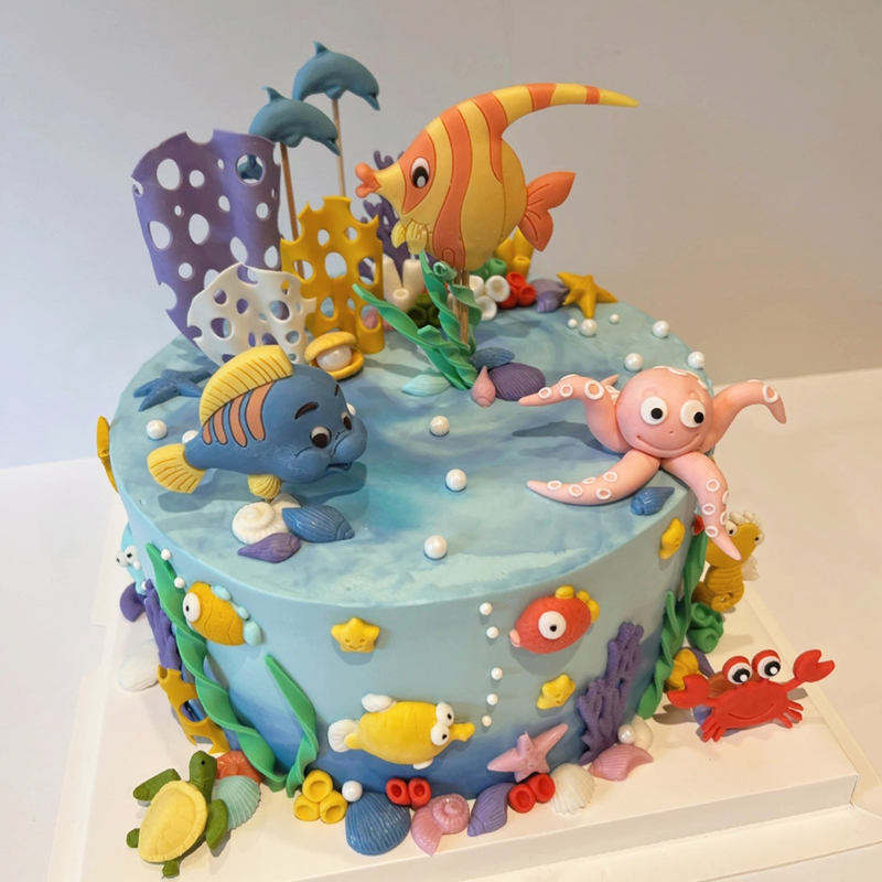 海底世界总动员蛋糕装饰小丑鱼乌龟螃蟹八爪鱼海草儿童生日摆件z