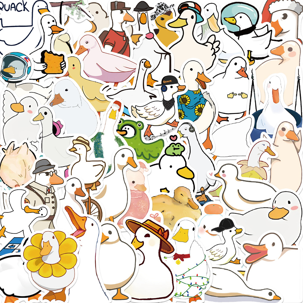 50张卡通简笔画鸭子涂鸦贴纸可爱装饰吉他笔记行李箱DIY防水贴画