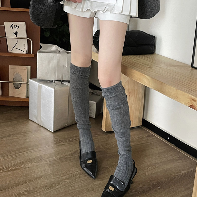 格雷系穿搭超薄过膝袜女纯欲风盖大腿长筒袜显瘦显细灰色堆堆长袜