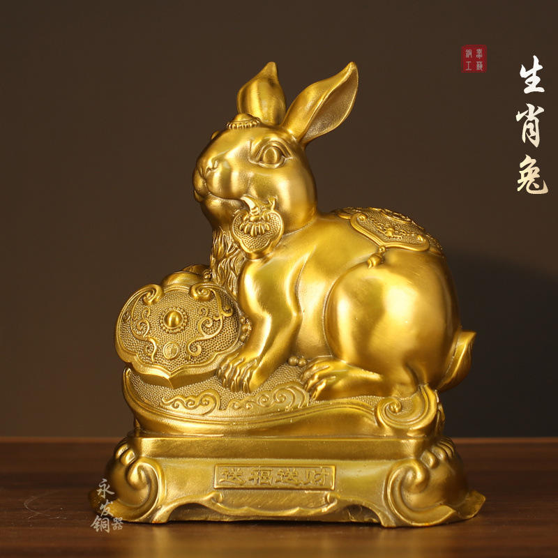 铜兔子摆件十二生肖兔家居客厅办公室装饰工艺礼生肖兔摆件