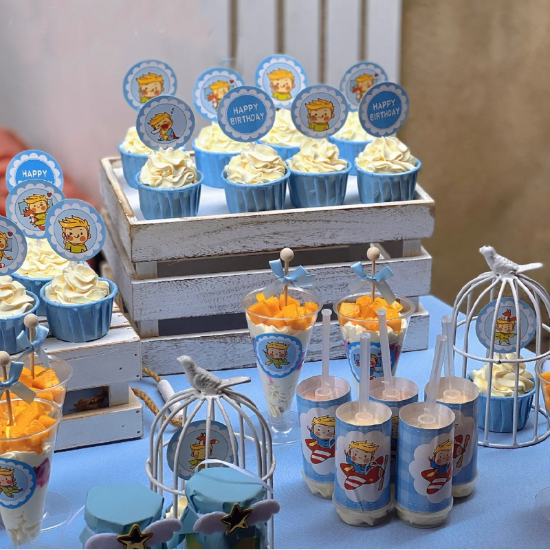 小王子甜品台装饰插件排推推乐贴纸蛋糕摆件蓝色宝宝男童生日主题