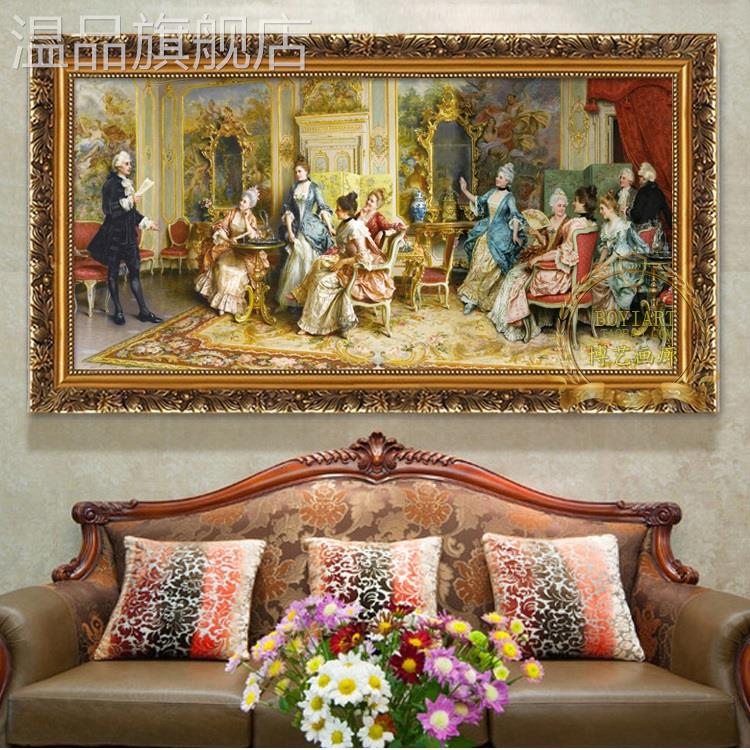网红欧式宫廷人物装饰画音乐会钢琴琴房美式古典仿真油画客厅壁画