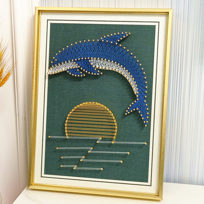 鱼跃龙门 海豚钉子绕线画 diy材料包或成品 手工装饰画 过节礼物