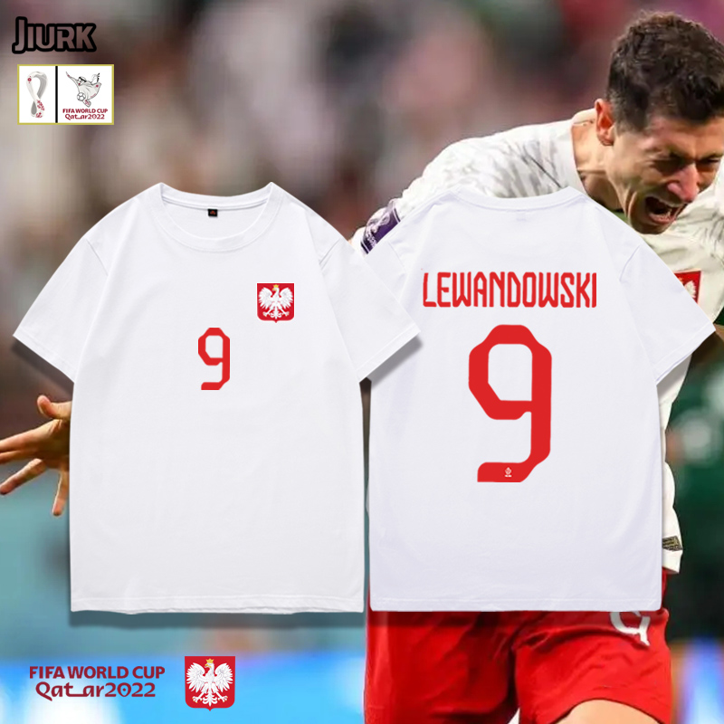 2022足球国家队波兰主场球衣9号莱万7号米利克足球男女宽松T恤