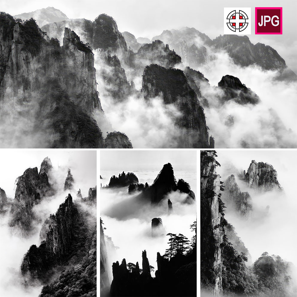 中国风景名胜景点黑白山水画雾气远山水墨背景墙背景图片设计素材