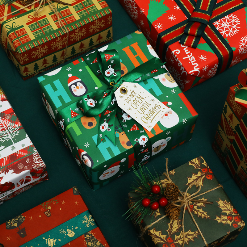 圣诞节包装纸超大复古牛皮纸高档创意平安夜礼物盒大尺寸包儿童玩具鞋盒纸幼儿园学生美术作业礼品圣诞手工纸