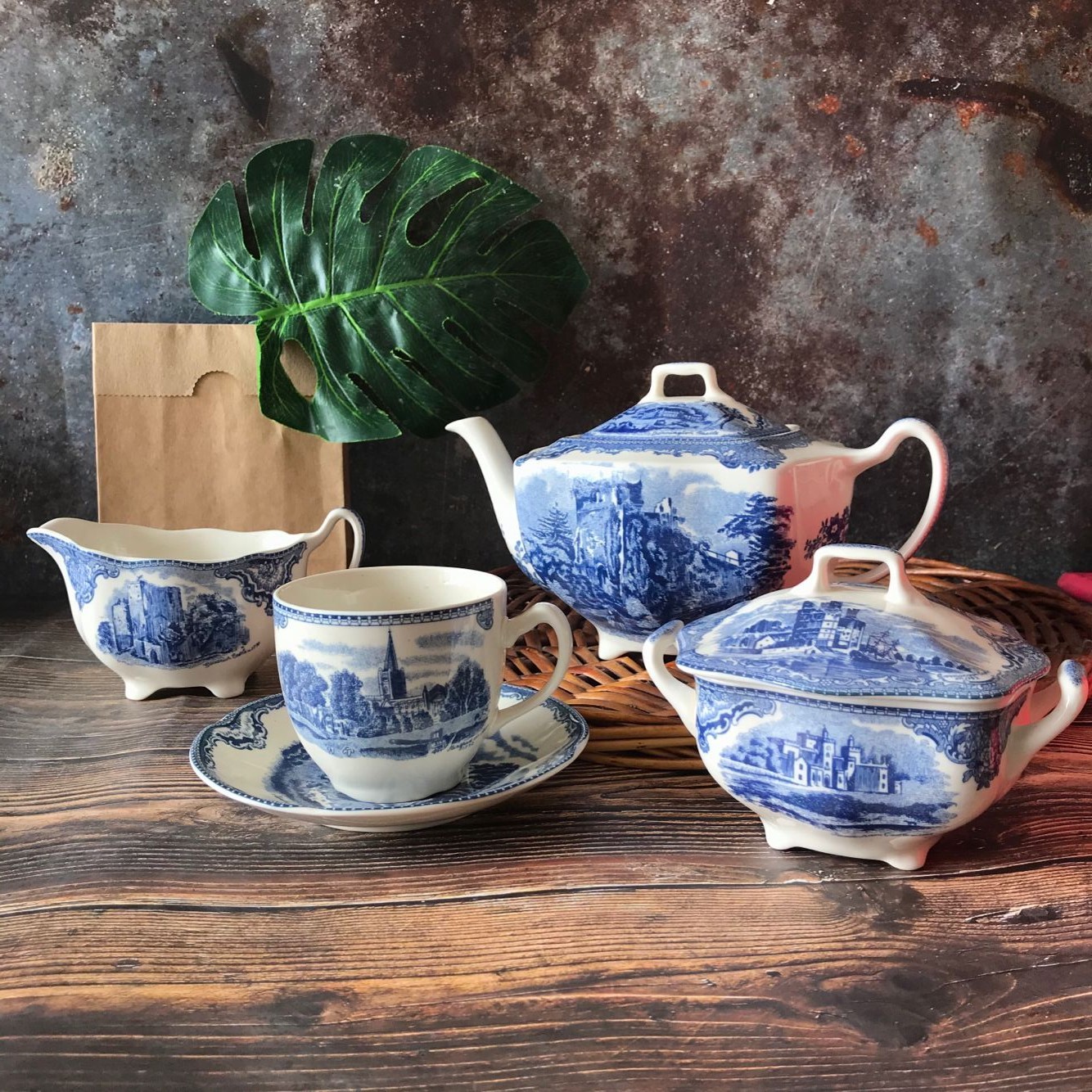 英国JBS原单咖啡杯欧式古典宫廷风蓝城堡系列茶具下午茶套装釉中