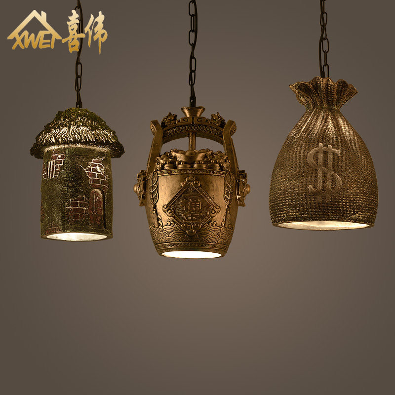 中式复古创意蘑菇钱袋金桶酒坛餐厅吧台咖啡厅火锅店酒馆树脂吊灯