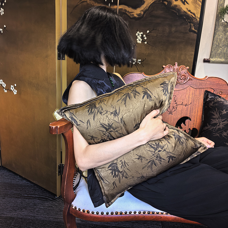福笙新中式竹影系列组合抱枕竹子绸缎轻奢沙发靠枕腰枕汽车枕