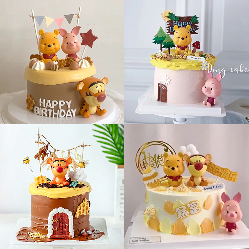 儿童生日烘焙蛋糕装饰摆件卡通小熊小猪老虎蜜蜂插件森林小树插牌
