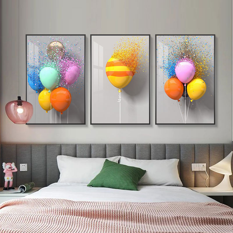 迷热幻彩北欧床头装饰画创意气球温馨房间壁画卧室抽象色彩玄关画