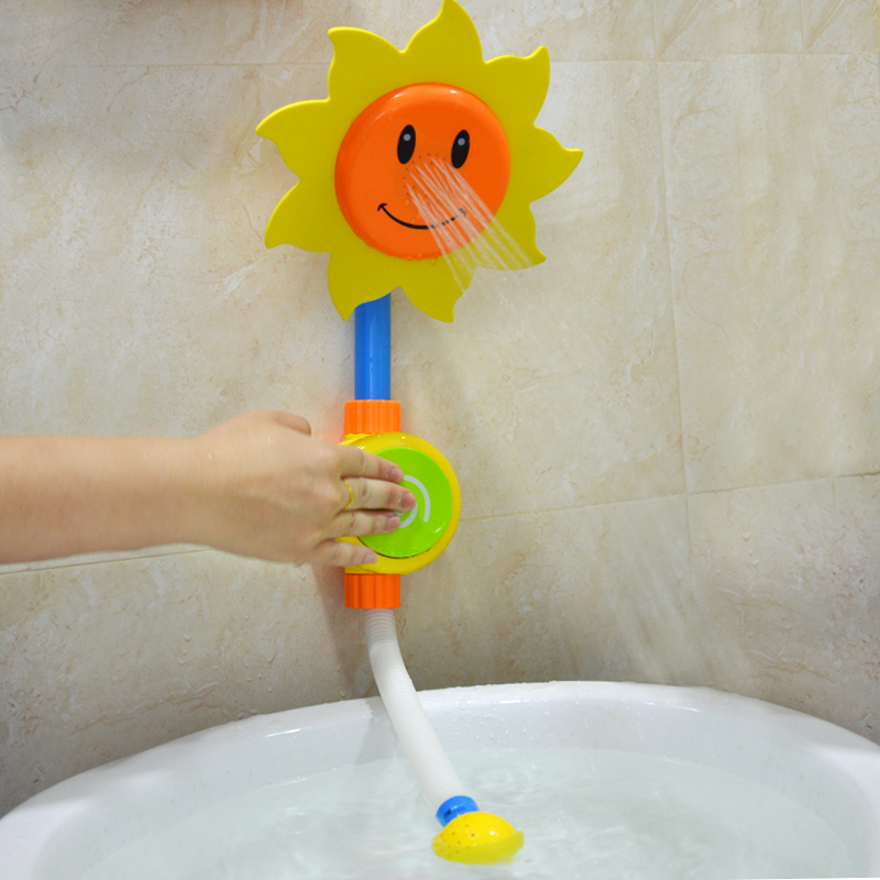洗澡男婴儿玩按压向日葵戏水花洒喷头神器儿童女孩手动淋浴玩水!