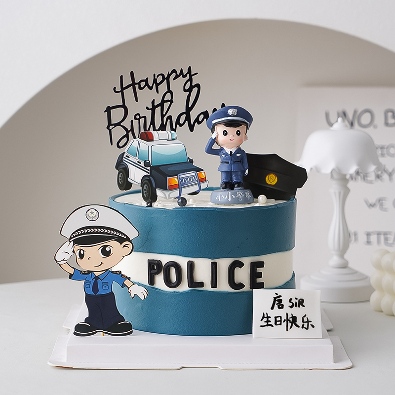 交警警察蛋糕装饰品摆件Q版可爱卡通公仔英雄生日烘焙配件插件