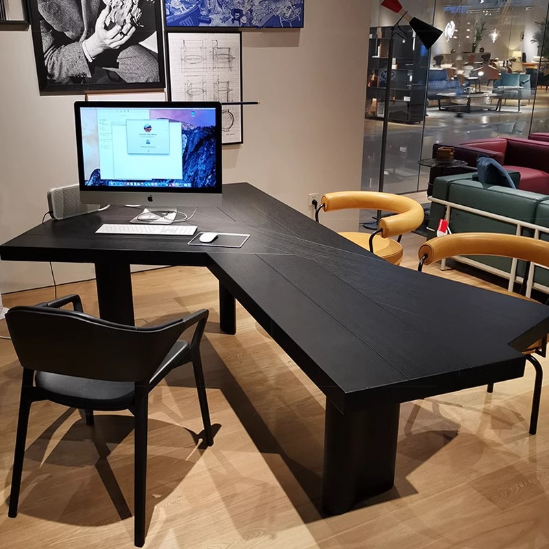 简约家用实木电脑桌老板桌轻奢简易书桌异形工作台设计师办公桌子