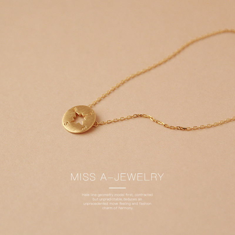 MISS ANNA原创设计925银项链女个性创意指南针锁骨链复古金色吊坠