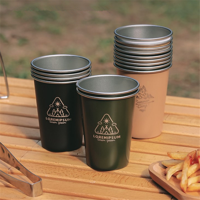户外304不锈钢水杯子便携式咖啡冷饮茶杯露营啤酒杯套杯旅行野餐