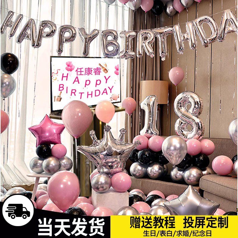 生日快乐气球18岁成人礼女孩浪漫惊喜派对聚会背景墙装饰场景布置