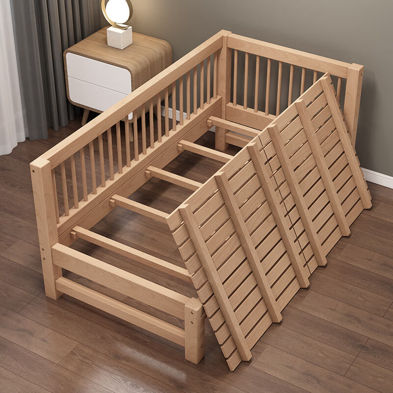 榉木床拼接大床带单人加宽婴儿宝宝床边实木小床三边护栏无梯(原|