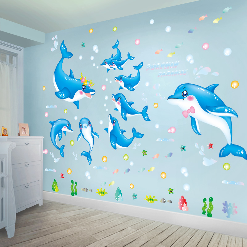 幼儿园环创教室墙面装饰墙贴房间布置海底世界海豚海洋贴画背景墙