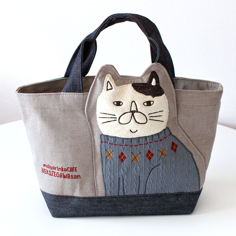 可爱穿毛衣的猫咪刺绣字母环保棉布饭盒包便当包逛街带娃小拎包