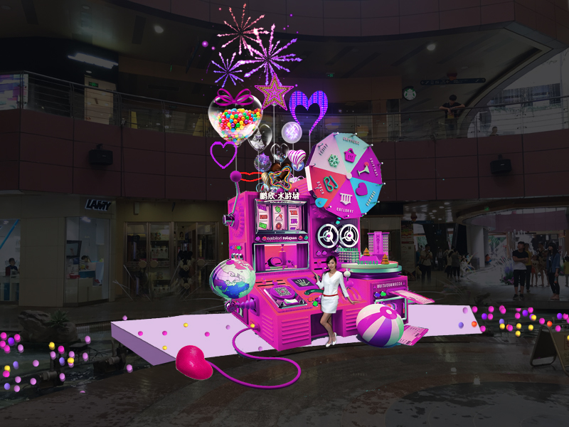 。商场中庭大型美陈装饰摇奖机商场开业娱乐互动体验艺术装置橱窗