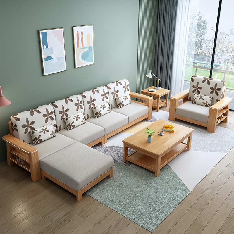 网红实木沙发北欧风格三人位组合现代简约贵妃家具客厅小户型布艺
