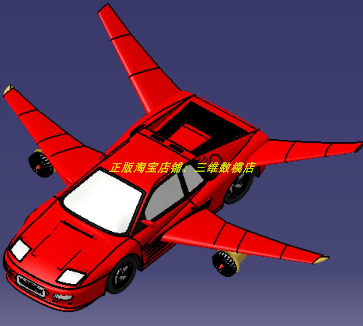 飞行赛车 双座椅轿车跑车双涡轮引擎飞机3D打印素材三维几何模型