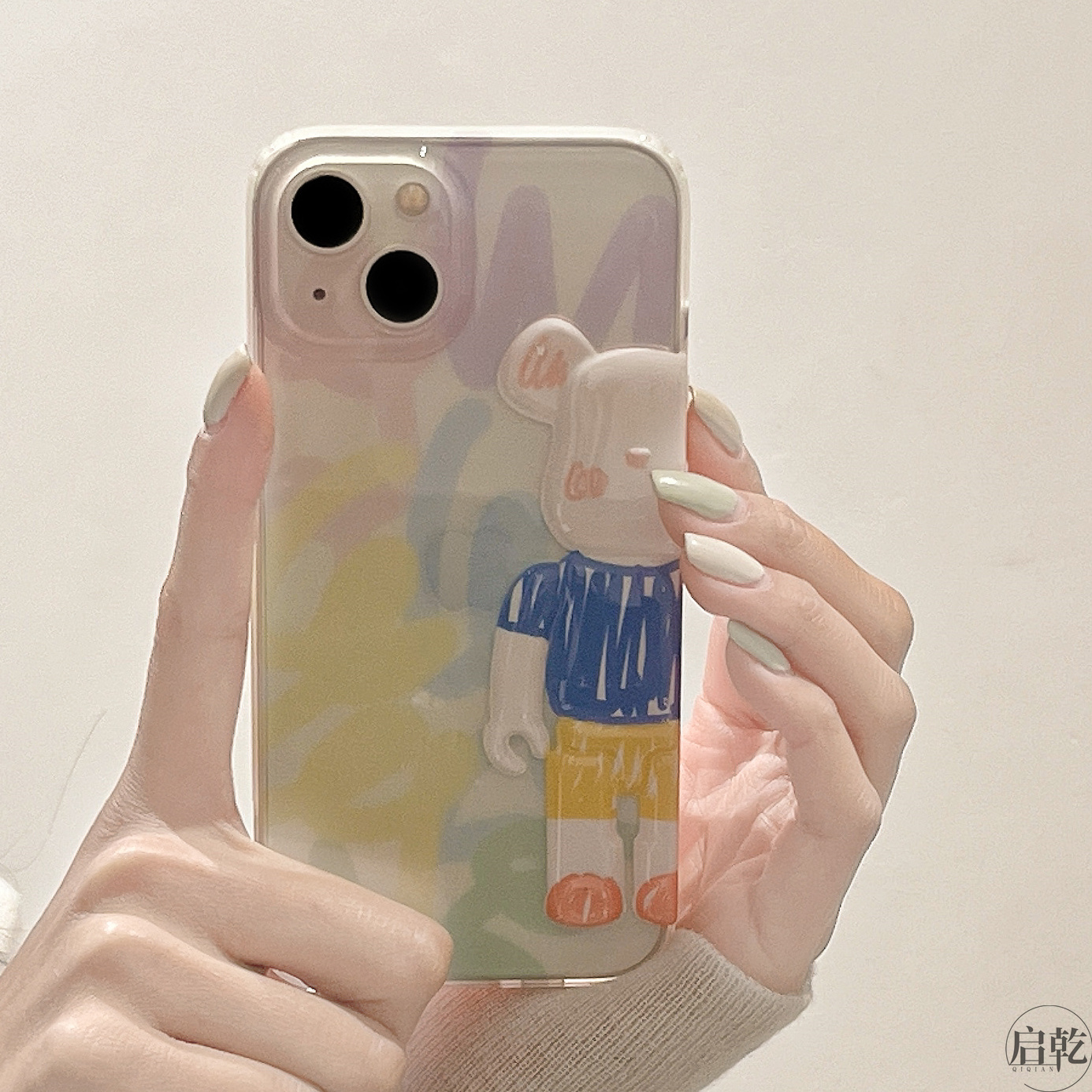 彩色涂鸦3D立体暴力熊iphone14手机壳适用苹果13promax半透明12个性创意11潮牌卡通男女新款硅胶镜头全包启乾