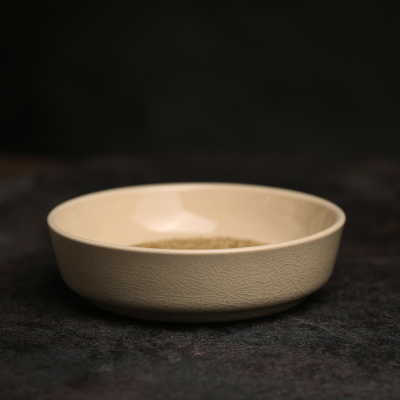 开片豆黄釉壶承 厚实厚重圆形干泡台盘茶壶垫底座陶瓷可养茶具