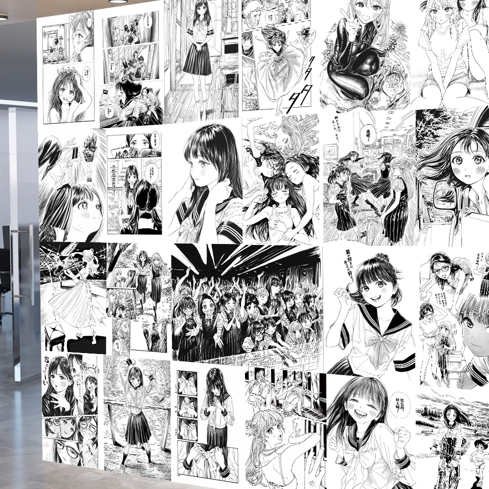 日系动漫画二次元黑白背景壁墙贴纸五等分花嫁明日酱夏日重现少女