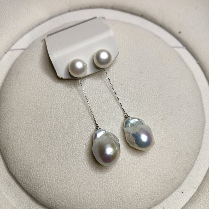 耳环潮新款天然淡水巴洛克异形炫彩珍珠925银法式气质长款耳线
