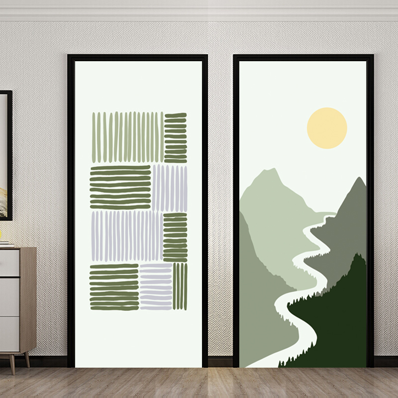 北欧文艺小清新绿色抽象几何装饰门贴纸衣柜玻璃移门遮丑贴画整张