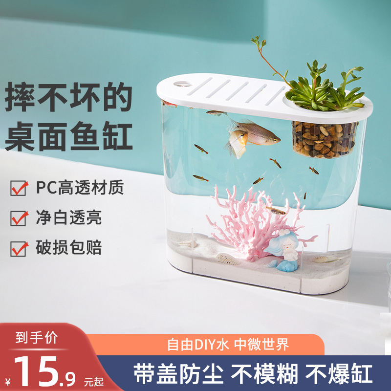 桌面生态鱼缸造景客厅小型微景观超白透明塑料家用养斗鱼金鱼新款